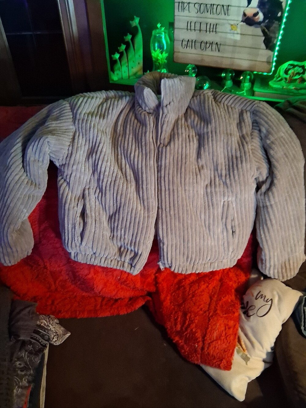 Cozy Plush Ribbed Zip-Up Jacket - Light Gray